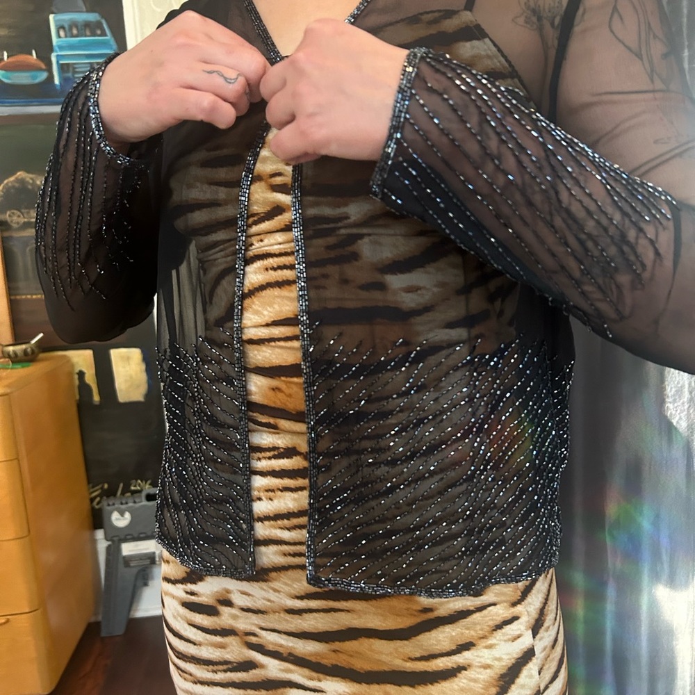 Papell Boutique Black Sheer Beaded Blazer